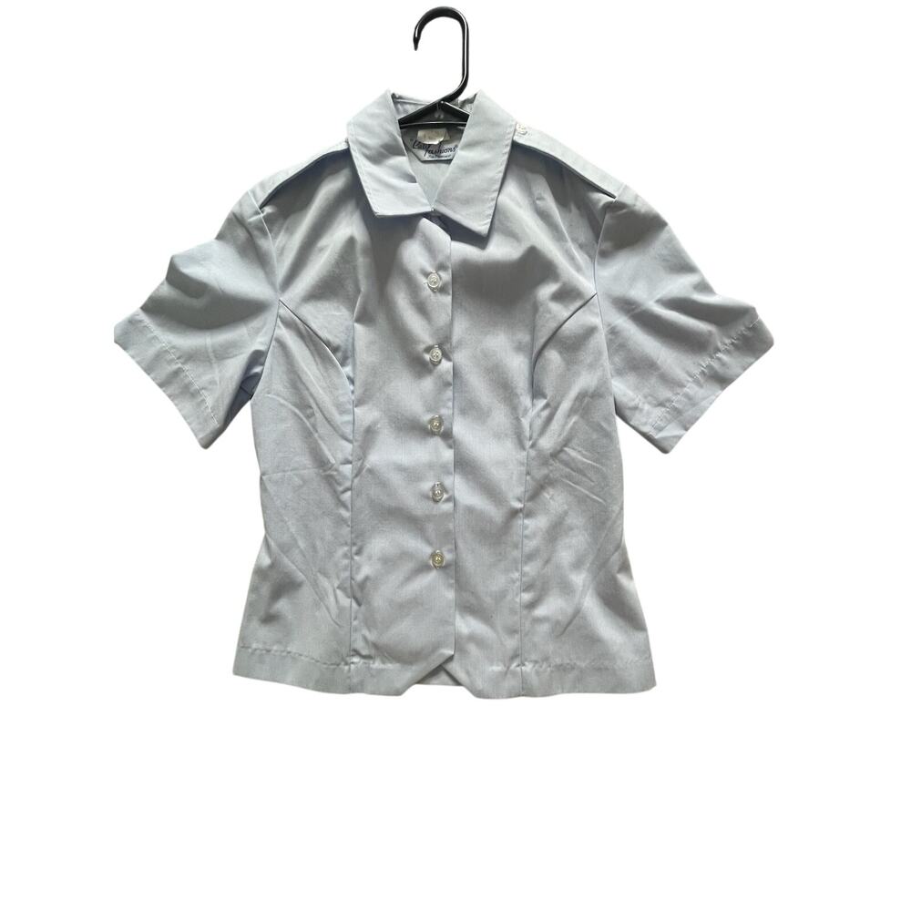 VTG Womens Sz 6 Cali Fashions USAF Military Light Blue Shirt Made in USA EUC